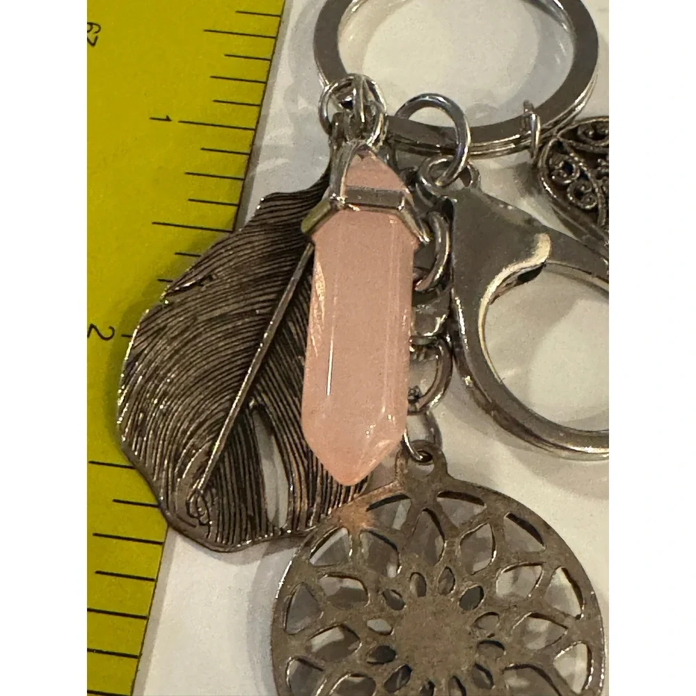 Boho‎ Silver Dreamcatcher Hamsa Pink Quartz Leaf Keychain Bag Charm Accessory